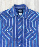 Vintage 90s Wrangler Blue/Purple/Green/Gray Striped Western Pearlsnap Shirt - XXL