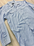 Vintage 80s Wrangler Baby Blue Striped Long Sleeve Pearlsnap Western Shirt (XXL)