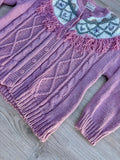 Vintage 80s Women's Hand Knit Pink Button Up Cardigan Sweater w/ Fringe