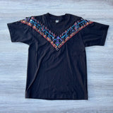 Vintage 90s Black Screen Stars Aztec / Southwestern Bandana T-Shirt w/ Fringe - Sm/Med