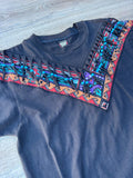 Vintage 90s Black Screen Stars Aztec / Southwestern Bandana T-Shirt w/ Fringe - Sm/Med