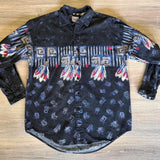 Vintage 90s Western Plains Trading Co. Button-Up Shirt with Native American / Tribal Print - Medium