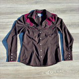 Classic Y2K Women's Panhandle Slim Brown / Maroon Pearl Snap Shirt - Medium