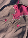 Classic Y2K Women's Panhandle Slim Brown / Maroon Pearl Snap Shirt - Medium