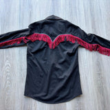 Vintage 90s Black Rockmount Western Shirt – Red Fringe Pearl Snap (S/M)