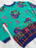 Vintage 90s Green & Blue Floral Sweater/Cardigan - Cambridge Sports Club - Medium