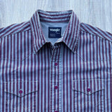 90s Vinatge Wrangler Maroon/Gray Striped Brushpopper Western Button Up Shirt - large