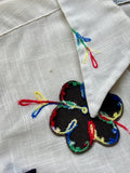 Vintage 60s Miller Cream Linen Western Shirt with Embroidery & Smile Pockets - Pearlsnap