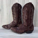 Women's Size 8.5 Pistolero Chocolate Brown Brushed Suede Leather Cowboy Boots