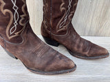 Women's Size 8.5 Pistolero Chocolate Brown Brushed Suede Leather Cowboy Boots