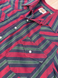 Y2K Ely Classic Cattleman Teal/Navy/Maroon Striped Long Sleeve Pearl Snap Western Shirt - Medium