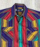 Vintage 90s Panhandle Slim Mardi Gras Short Sleeve Pearl Snap Western Shirt - Large