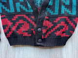 Vintage 80s Black Teal Red Cropped Open Front Sweater / Cardigan - Sm/Med