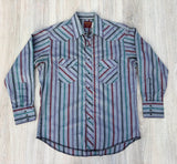 Vintage 80s Rustler Blue / White Striped Pearlsnap Shirt (Medium / Large)