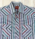 Vintage 80s Rustler Blue / White Striped Pearlsnap Shirt (Medium / Large)