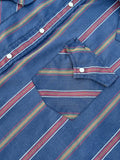 Vintage 80s ELY Plains Navy Blue Striped Short Sleeve S/S Pearlsnap Shirt - XL
