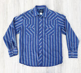 Vintage 90s Wrangler Blue/Purple/Green/Gray Striped Western Pearlsnap Shirt - XXL