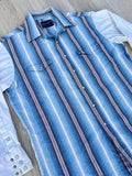 Vintage 90s Wrangler Striped Denim Western Shirt – White Sleeves, Medium/Large