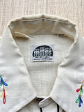Vintage 60s Miller Cream Linen Western Shirt with Embroidery & Smile Pockets - Pearlsnap