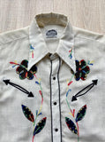 Vintage 60s Miller Cream Linen Western Shirt with Embroidery & Smile Pockets - Pearlsnap