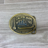 Vintage 70s Calvin Mays Welding / Oilfield Brass Belt Buckle -  Made in USA
