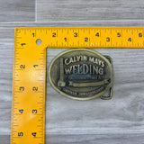 Vintage 70s Calvin Mays Welding / Oilfield Brass Belt Buckle -  Made in USA