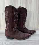 Women's Size 8.5 Pistolero Chocolate Brown Brushed Suede Leather Cowboy Boots