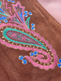 Vintage 90s Herman Geist Brown Suede Leather Paisley / Floral Embroidered Western Vest (Sm/XS)