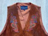 Vintage 90s Herman Geist Brown Suede Leather Paisley / Floral Embroidered Western Vest (Sm/XS)