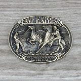 Vintage 80s Pony Express - Taming of the West Collectors Brass Belt Buckle - Made in USA