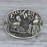 Vintage 80s East Meets West Locamotive - Taming of the West Collectors Brass Belt Buckle - Made in USA