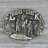 Vintage 80s Lewis & Clark - Taming of the West Collectors Brass Belt Buckle - Made in USA