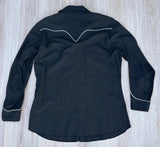 Vintage 60s H-Bar-C California Ranchwear Black Western Shirt with Smile Pockets & Floral Embroidery - Med/Lrg