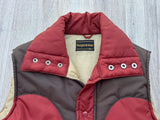 Vintage 70s Burnt Orange Supreme Puffer Vest with Brown Western Yoke - Medium