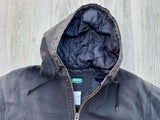 Vintage 90s/Y2K Key Imperial Faded Black Thrashed & Distressed Hooded Work Jacket (Men's L/XL)