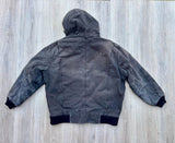 Vintage 90s/Y2K Key Imperial Faded Black Thrashed & Distressed Hooded Work Jacket (Men's L/XL)
