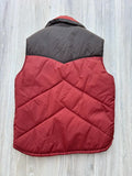 Vintage 70s Burnt Orange Supreme Puffer Vest with Brown Western Yoke - Medium
