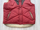 Vintage 70s Burnt Orange Supreme Puffer Vest with Brown Western Yoke - Medium