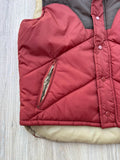 Vintage 70s Burnt Orange Supreme Puffer Vest with Brown Western Yoke - Medium