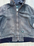 Vintage 90s/Y2K Key Imperial Faded Black Thrashed & Distressed Hooded Work Jacket (Men's L/XL)