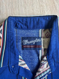 Vintage 90s Wrangler Short Sleeve Pearlsnap Western Shirt Blue Aztec - Large