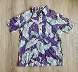 Vintage 80s Norfleet Purple Hawaiian Floral 3/4 Button Up Pull Over Shirt - Medium - Made in USA