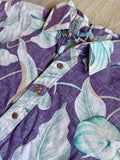 Vintage 80s Norfleet Purple Hawaiian Floral 3/4 Button Up Pull Over Shirt - Medium - Made in USA