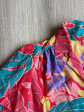Vintage 80s Womens Fritzi Pink/Peach Floral Hawaiian Button Up Shirt w/ Gathered Shoulder - Sm/Med