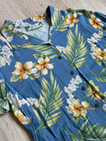 Vintage 90s Two Palms Blue Floral Hawaiian Cropped Button Up Shirt - Made in USA - Sm/Med