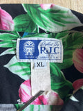 Vintage 80s / 90s RJC - Black Hawaiian Floral Button Up Shirt - Med/Lrg
