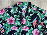 Vintage 80s / 90s RJC - Black Hawaiian Floral Button Up Shirt - Med/Lrg
