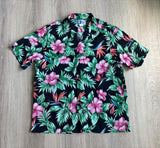 Vintage 80s / 90s RJC - Black Hawaiian Floral Button Up Shirt - Med/Lrg