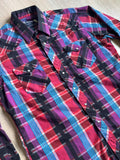 Vintage 80s Wrangler Bold Plaid Western Pearlsnap Shirt - Large