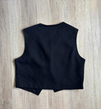 Vintage 90s Lucia Petites Cropped Black Western Floral Embroidered Vest - Sm/Med - Made in USA